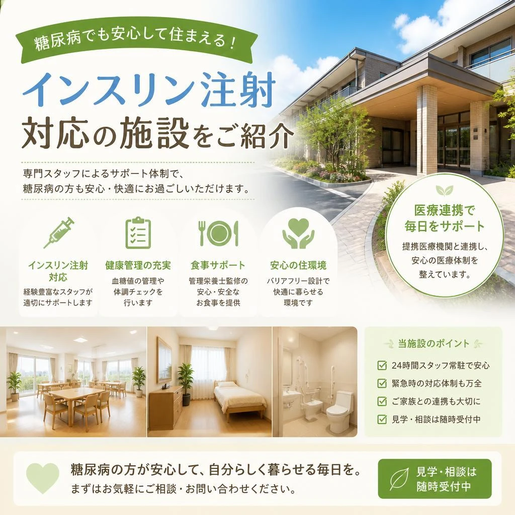糖尿病でも安心して住まえる！インスリン注射対応の施設をご紹介